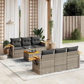 Set de sofás de jardín 7 piezas con cojines ratán PE gris en Conjuntos de jardín | Comprar online en Foro24