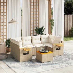 Set sofás de jardín 7 piezas y cojines ratán sintético beige Set sofás de jardín 7 piezas y cojines ratán sintético beige