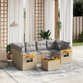 Set sofás de jardín 7 piezas y cojines ratán sintético beige en Conjuntos de jardín | Comprar online en Foro24