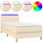 Box spring bed with mattress and LED cream fabric 100x200 cm by vidaXL, Beds and slatted bases - Ref: Foro24-3133858, Price: ...