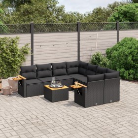 Set de sofás de jardín 8 piezas y cojines ratán sintético negro
