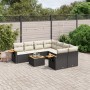 Set de sofás de jardín 8 piezas y cojines ratán sintético negro