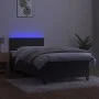 Box spring bed with mattress and LED dark gray velvet 90x200 cm by vidaXL, Beds and slatted bases - Ref: Foro24-3134262, Pric...