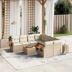Set de sofás de jardín 9 pzas con cojines ratán sintético beige Set de sofás de jardín 9 pzas con cojines ratán sintético beige