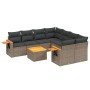 Set de muebles de jardín 9 pzas y cojines ratán sintético gris