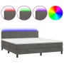 Cama box spring colchón y LED terciopelo gris oscuro 160x200 cm