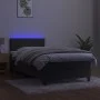 Box spring bed with mattress and LED dark gray velvet 90x200 cm by vidaXL, Beds and slatted bases - Ref: Foro24-3134442, Pric...