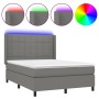 Box spring bed mattress and LED lights dark gray fabric 140x190 cm by vidaXL, Beds and slatted bases - Ref: Foro24-3138310, P...