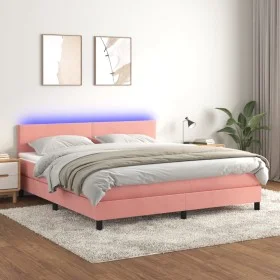 Box spring bed with mattress and LED pink velvet 180x200 cm by vidaXL, Beds and slatted bases - Ref: Foro24-3134302, Price: 4...