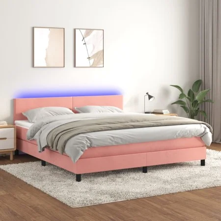 Box spring bed with mattress and LED pink velvet 180x200 cm by vidaXL, Beds and slatted bases - Ref: Foro24-3134302, Price: 4...