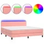 Cama box spring colchón y LED terciopelo rosa 180x200 cm de vidaXL, Camas y somieres - Ref: Foro24-3134302, Precio: 490,11 €,...