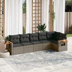 Set de muebles de jardín 6 pzas y cojines ratán sintético gris Set de muebles de jardín 6 pzas y cojines ratán sintético gris