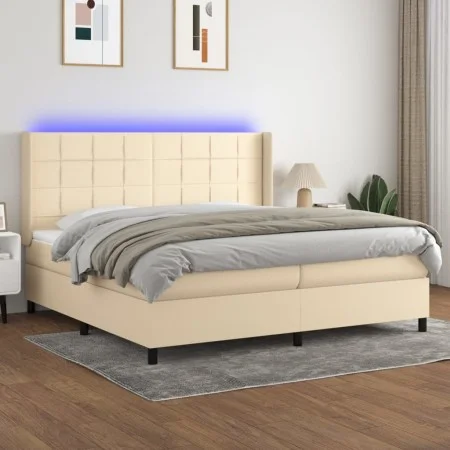 Box spring bed mattress and LED lights cream fabric 200x200 cm by vidaXL, Beds and slatted bases - Ref: Foro24-3138346, Price...