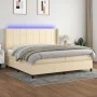 Box spring bed mattress and LED lights cream fabric 200x200 cm by vidaXL, Beds and slatted bases - Ref: Foro24-3138346, Price...