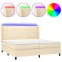 Box spring bed mattress and LED lights cream fabric 200x200 cm by vidaXL, Beds and slatted bases - Ref: Foro24-3138346, Price...