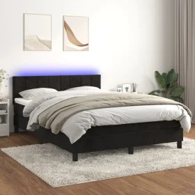 Box spring bed with mattress and LED black velvet 140x200 cm by vidaXL, Beds and slatted bases - Ref: Foro24-3134407, Price: ...