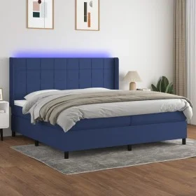 Box spring bed mattress and LED lights blue fabric 200x200 cm by vidaXL, Beds and slatted bases - Ref: Foro24-3138347, Price:...