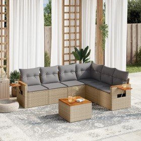 Set sofás de jardín 7 piezas y cojines ratán sintético beige en Conjuntos de jardín | Comprar online en Foro24