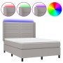 Boxspringbettmatratze und LED-Leuchten hellgrauer Stoff 140x190 cm von vidaXL, Betten und Lattenroste - Ref: Foro24-3138389, ...