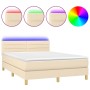 Box spring bed with mattress and LED cream fabric 140x200 cm by vidaXL, Beds and slatted bases - Ref: Foro24-3133802, Price: ...