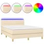 Box spring bed with mattress and LED cream fabric 140x200 cm by vidaXL, Beds and slatted bases - Ref: Foro24-3133802, Price: ...
