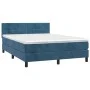 Box spring bed with mattress and LED dark blue velvet 140x200 cm by vidaXL, Beds and slatted bases - Ref: Foro24-3134409, Pri...