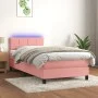Box spring bed with mattress and LED pink velvet 100x200 cm by vidaXL, Beds and slatted bases - Ref: Foro24-3134392, Price: 2...