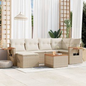 Set sofás de jardín 7 piezas y cojines ratán sintético beige en Conjuntos de jardín | Comprar online en Foro24