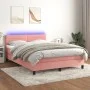 Box spring bed with mattress and LED pink velvet 140x190 cm by vidaXL, Beds and slatted bases - Ref: Foro24-3134464, Price: 4...
