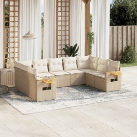 Set de sofás de jardín 9 pzas con cojines ratán sintético beige