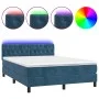Box spring bed with mattress and LED dark blue velvet 140x200 cm by vidaXL, Beds and slatted bases - Ref: Foro24-3134589, Pri...