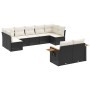 Set de sofás de jardín 8 piezas y cojines ratán sintético negro