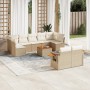 Juego de sofás jardín con cojines beige 10 pzas ratán sintético