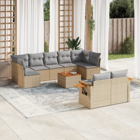 Juego de sofás jardín con cojines beige 10 pzas ratán sintético