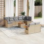 Juego de sofás jardín con cojines beige 10 pzas ratán sintético