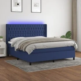 Cama box spring colchón y luces LED tela azul 160x200 cm de vidaXL, Camas y somieres - Ref: Foro24-3138571, Precio: 581,22 €,...