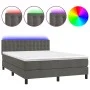 Box spring bed with mattress and LED dark gray velvet 140x190 cm by vidaXL, Beds and slatted bases - Ref: Foro24-3134640, Pri...