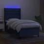 Cama box spring colchón y luces LED tela azul 90x200 cm