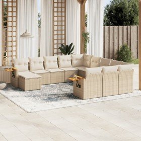 Set de sofás de jardín 11pzas con cojines ratán sintético beige
