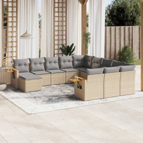 Set de sofás de jardín 11pzas con cojines ratán sintético beige Set de sofás de jardín 11pzas con cojines ratán sintético beige