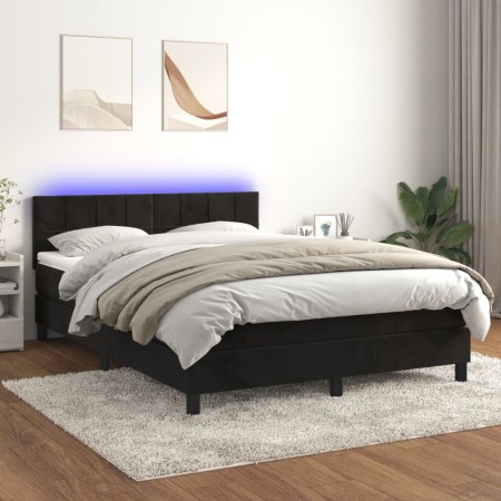 Cama box spring colchón y LED terciopelo negro 140x190 cm de vidaXL, Camas y somieres - Ref: Foro24-3134401, Precio: 410,44 €...