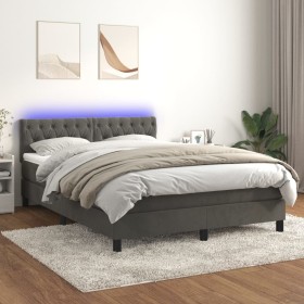 Cama box spring colchón y LED terciopelo gris oscuro 140x200 cm