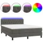 Box spring bed with mattress and LED dark gray velvet 140x200 cm by vidaXL, Beds and slatted bases - Ref: Foro24-3134586, Pri...