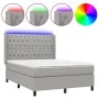Box spring bed mattress and LED lights light gray fabric 140x190 cm by vidaXL, Beds and slatted bases - Ref: Foro24-3138549, ...
