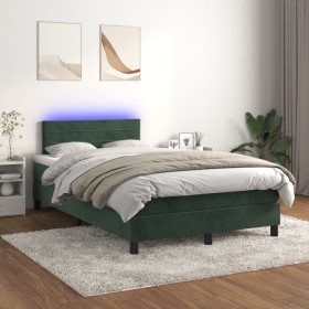 Cama box spring colchón y LED terciopelo verde oscuro 120x200cm