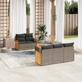 Set de muebles de jardín 6 pzas y cojines ratán sintético gris