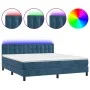 Box spring bed with mattress and LED dark blue velvet 160x200 cm by vidaXL, Beds and slatted bases - Ref: Foro24-3134655, Pri...