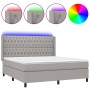 Box spring bed mattress and LED lights light gray fabric 160x200 cm by vidaXL, Beds and slatted bases - Ref: Foro24-3138565, ...