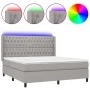 Box spring bed mattress and LED lights light gray fabric 160x200 cm by vidaXL, Beds and slatted bases - Ref: Foro24-3138565, ...
