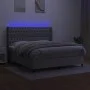 Box spring bed mattress and LED lights light gray fabric 160x200 cm by vidaXL, Beds and slatted bases - Ref: Foro24-3138565, ...